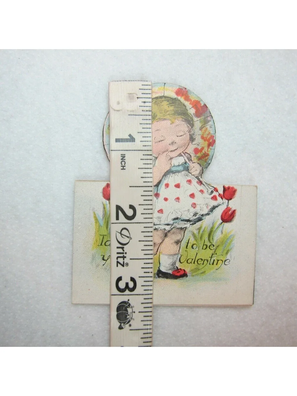 Vintage Valentine Cutout Card Stand Up Blonde Girl Parasol Red 1920-30s UNSIGNED
